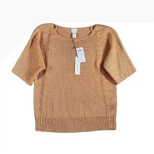 Chico's NWT Women's Texture Shine Short Sleeve Sweater Cantaloupe Orange Size 1‎